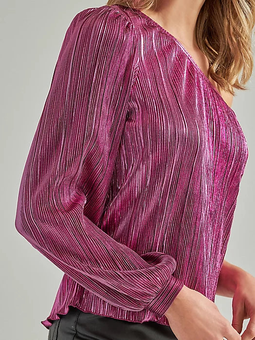 Wrangler retro one shoulder hot pink plisse top