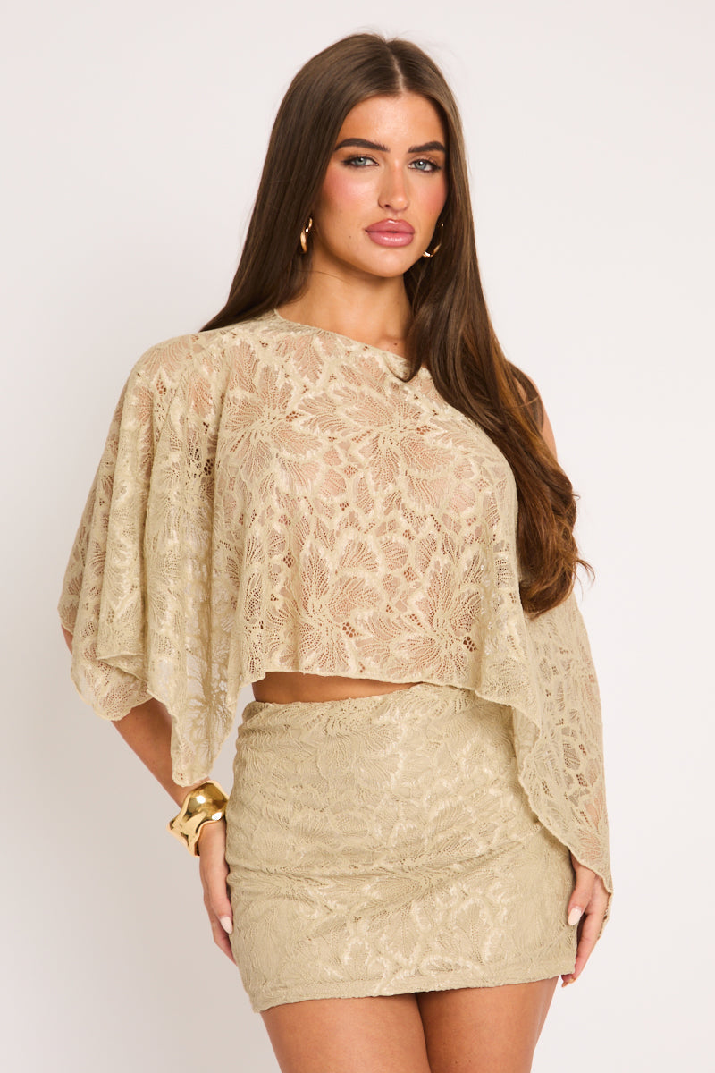 Beige Lace Co-ord Set - Avalo