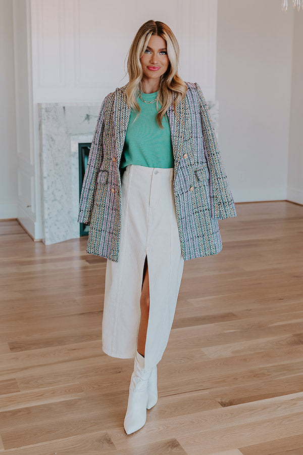 The Maris High Waist Denim Skirt in Cream