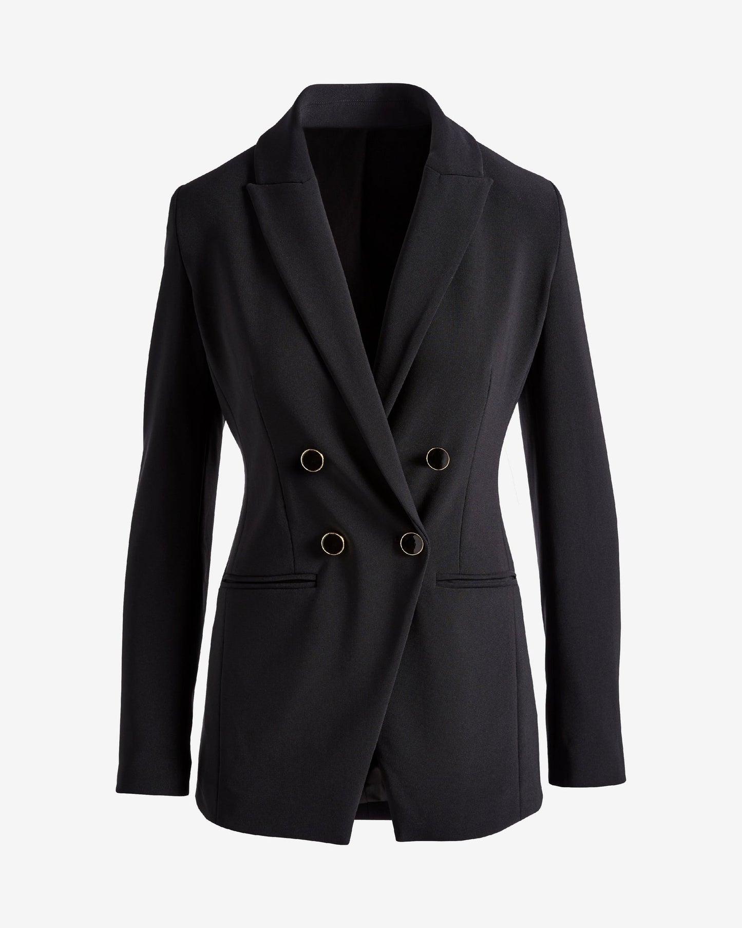 Beyond Travel Double Breasted Boyfriend Blazer Jet Black