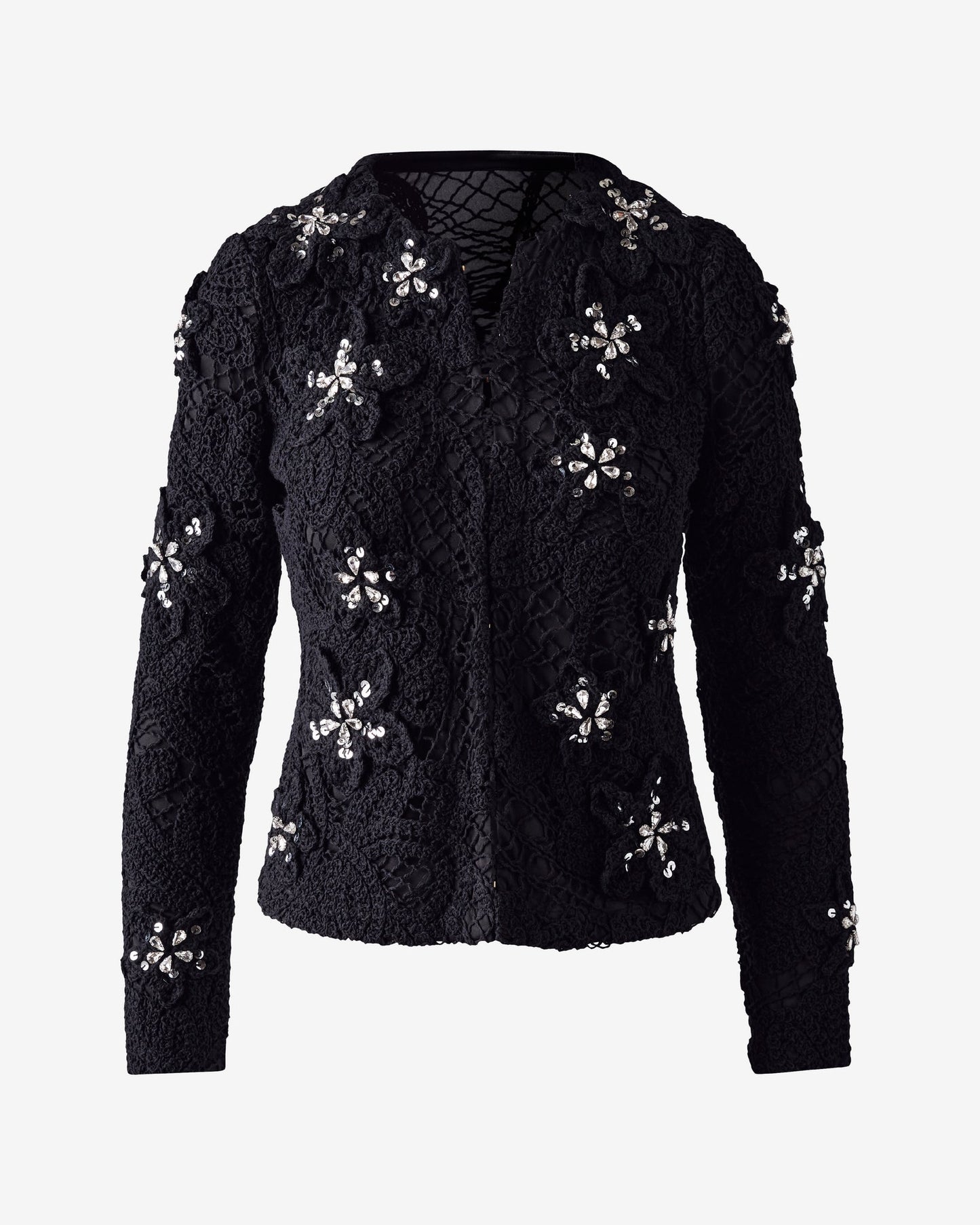 3D Floral Crochet Cardigan Black