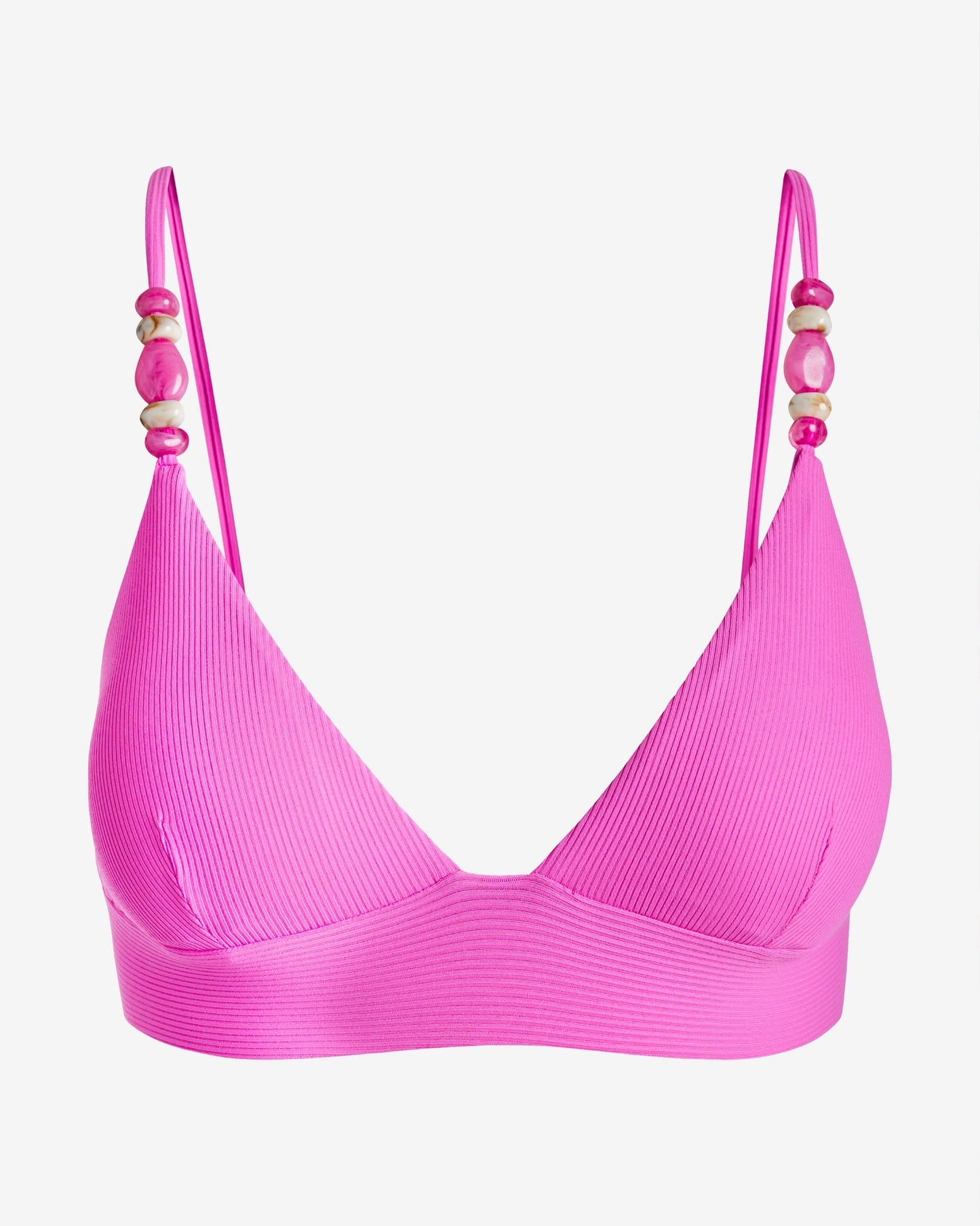 Becca Ribbed Beaded Bikini Top Pink