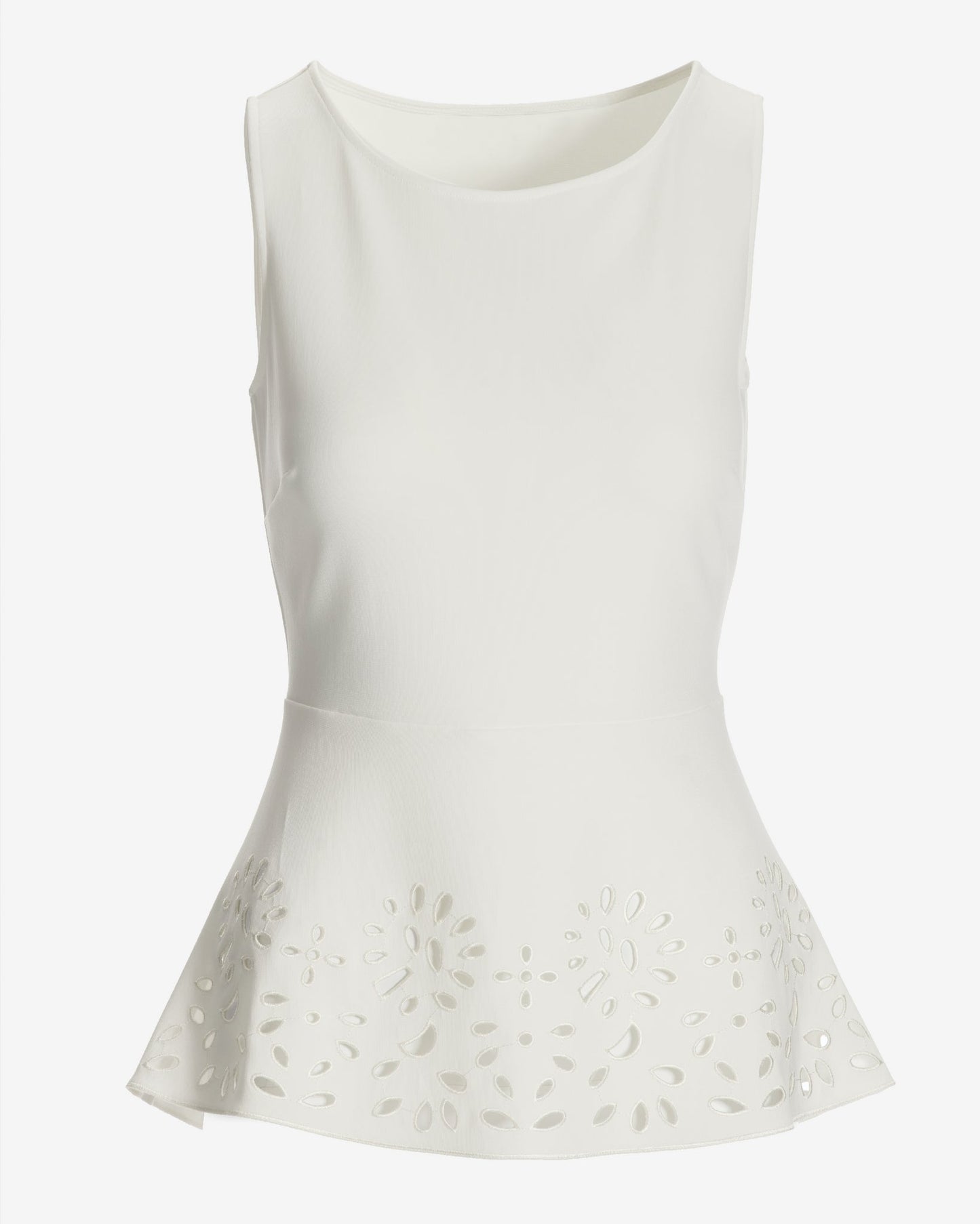 Beyond Travel Laser Cut Sleeveless Peplum Top Ivory Coast