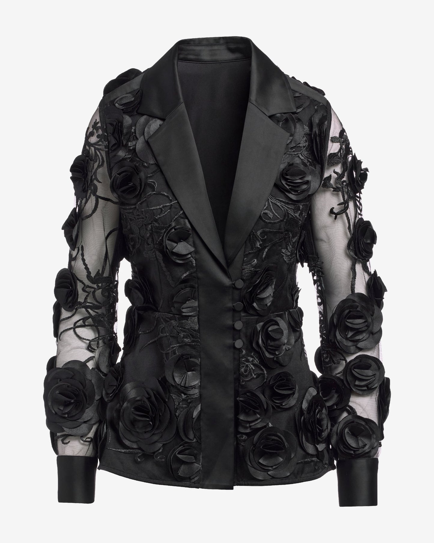 3D Rosette Mesh Blazer Black