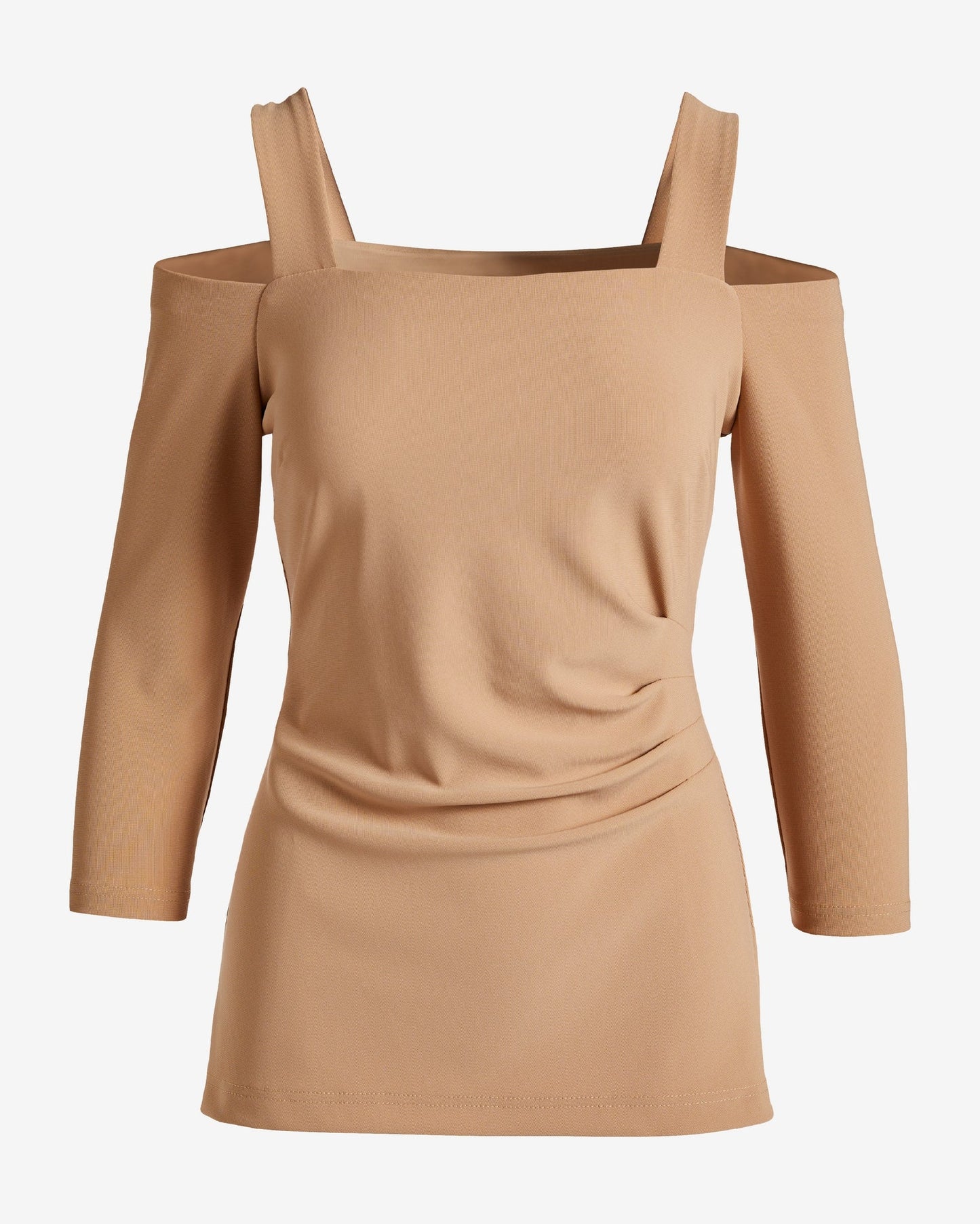Beyond Travel Cold Shoulder Three Quarter Sleeve Top Natural