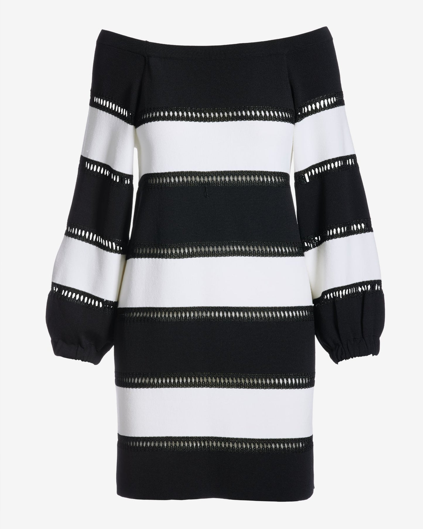 Bold Stripe Off the Shoulder Sweater Dress Black/White