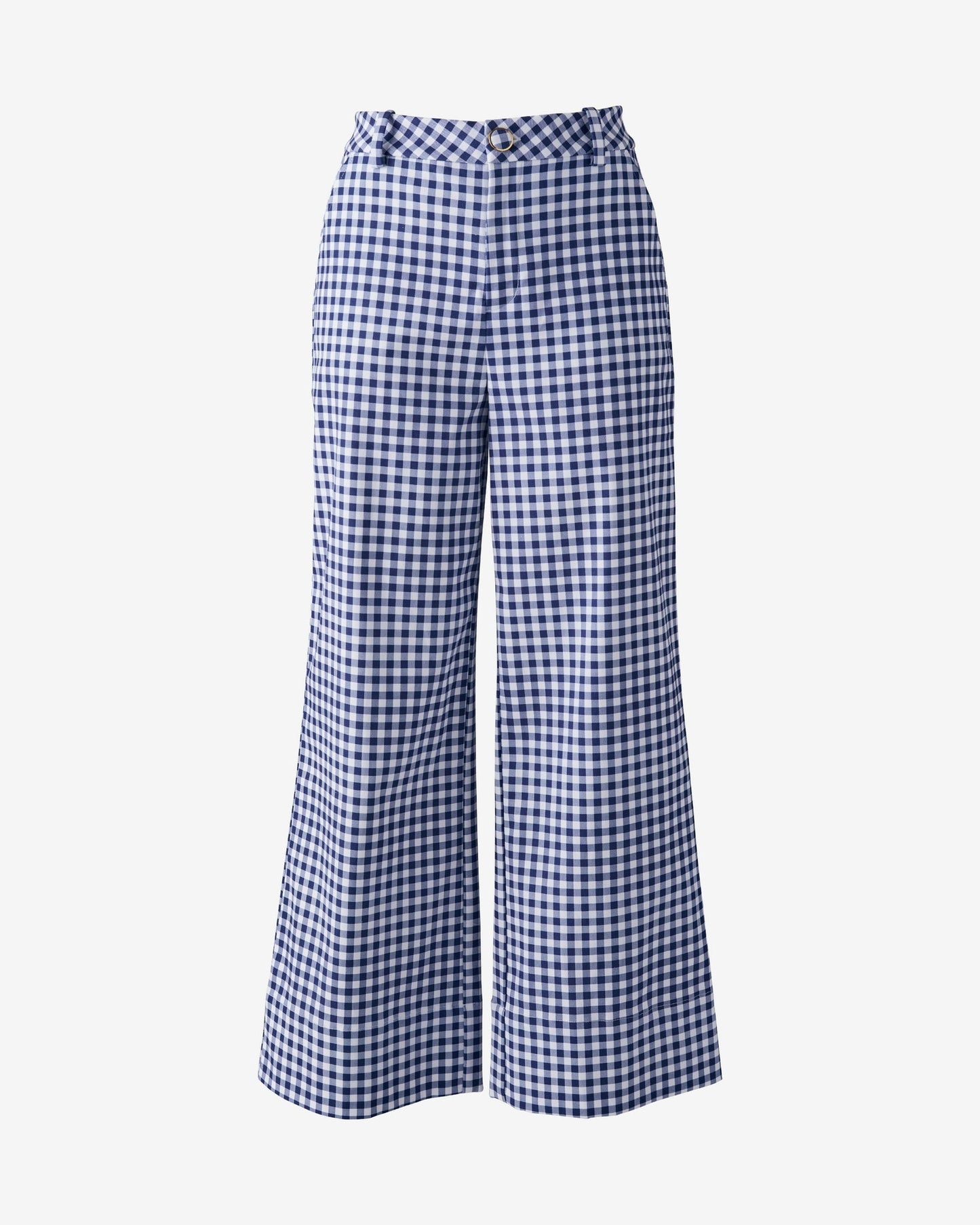 Ankle Length Wide Leg Gingham Twill Pant Navy/White