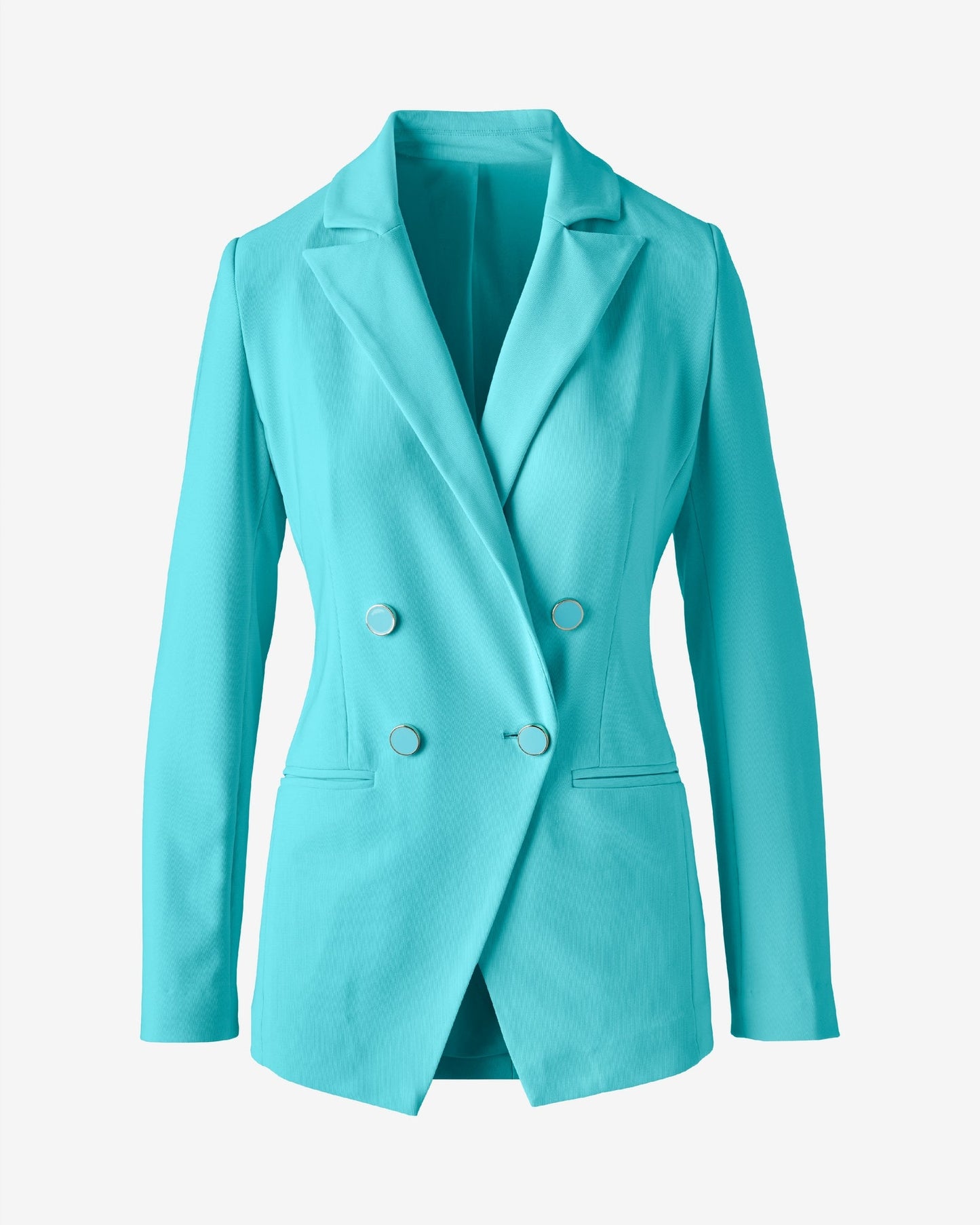 Beyond Travel Double Breasted Boyfriend Blazer Blue Radiance