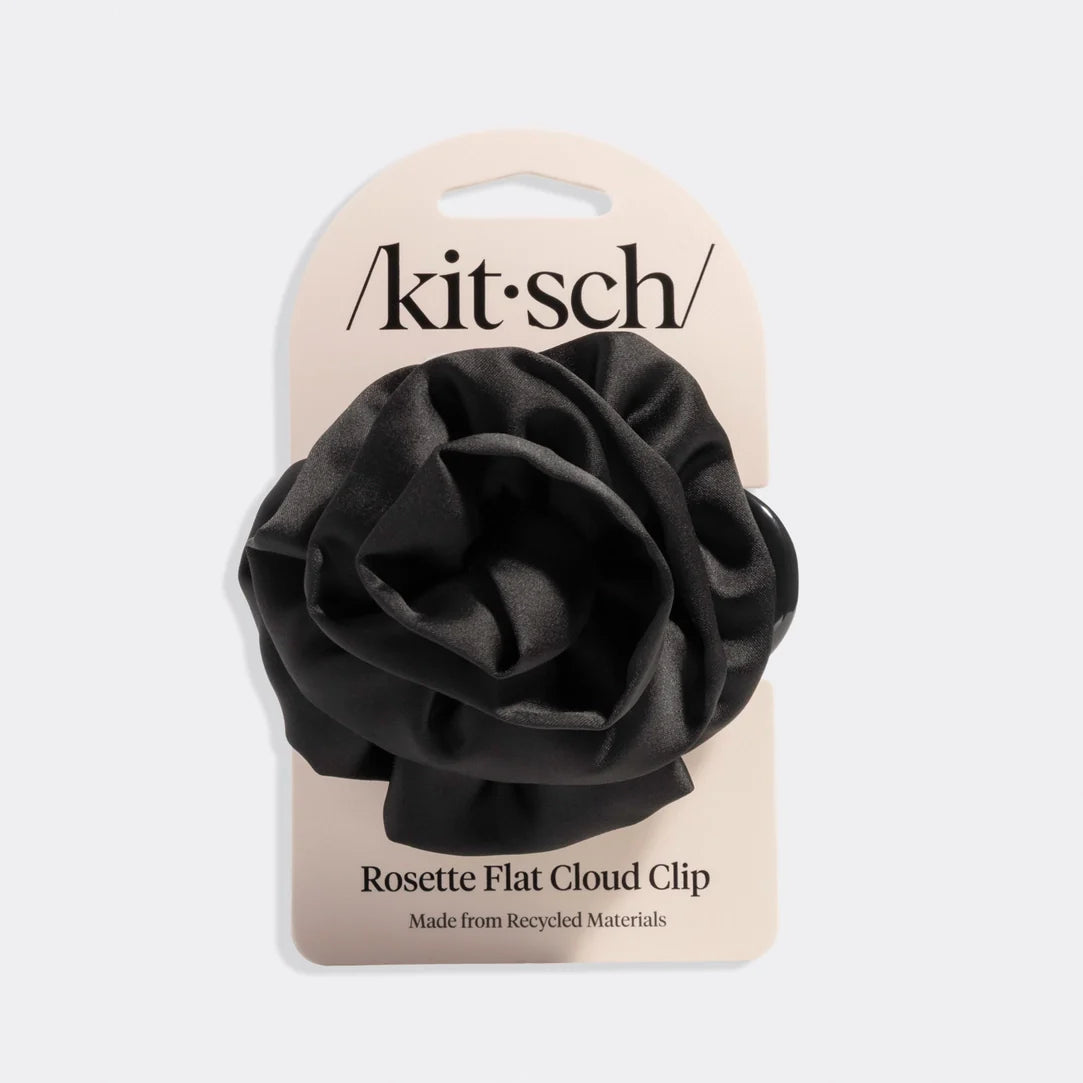 Satin Rosette Medium Flat Cloud Clip (Black)
