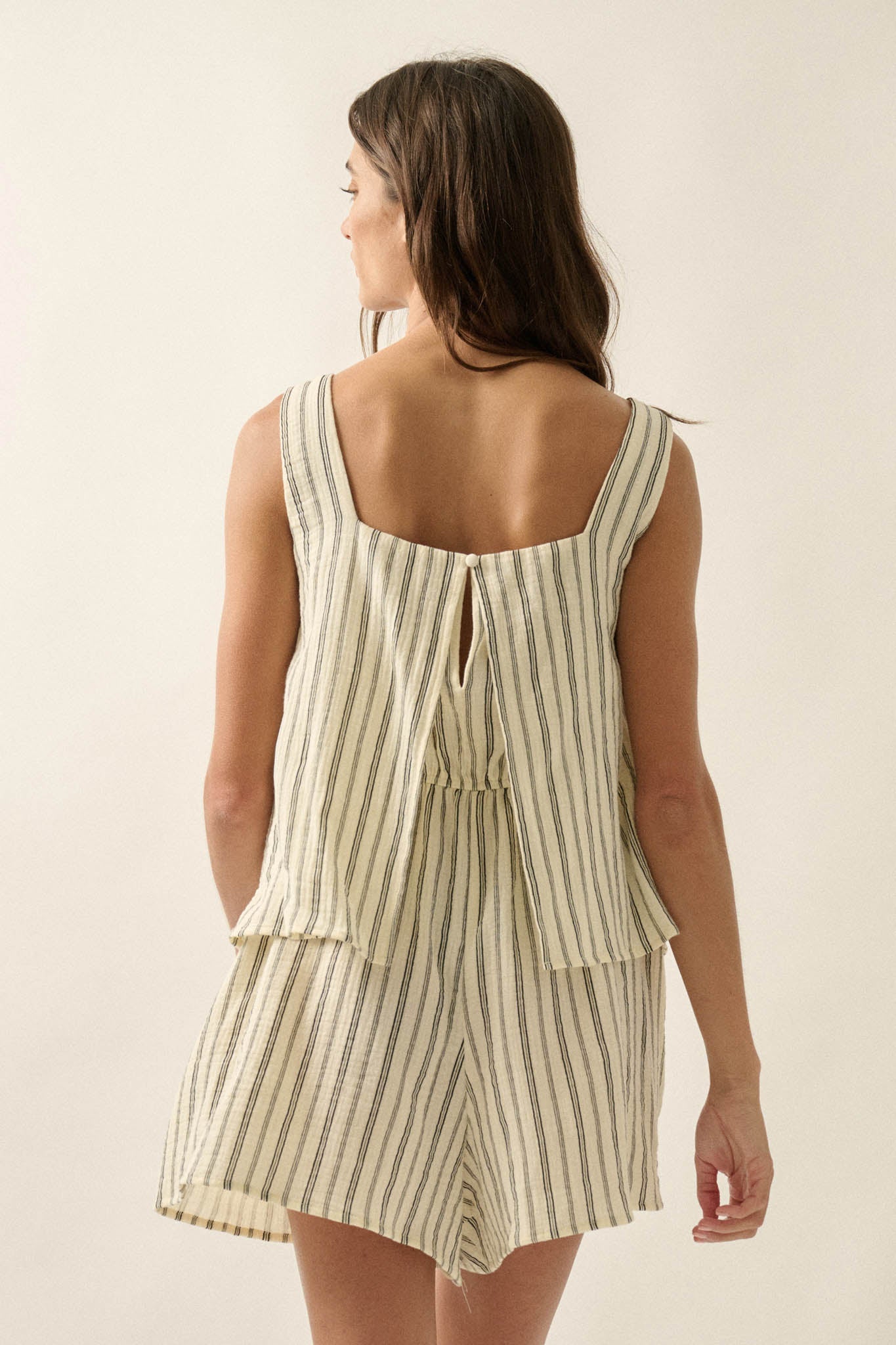 Tide Line Striped Cotton Sleeveless Layered Romper