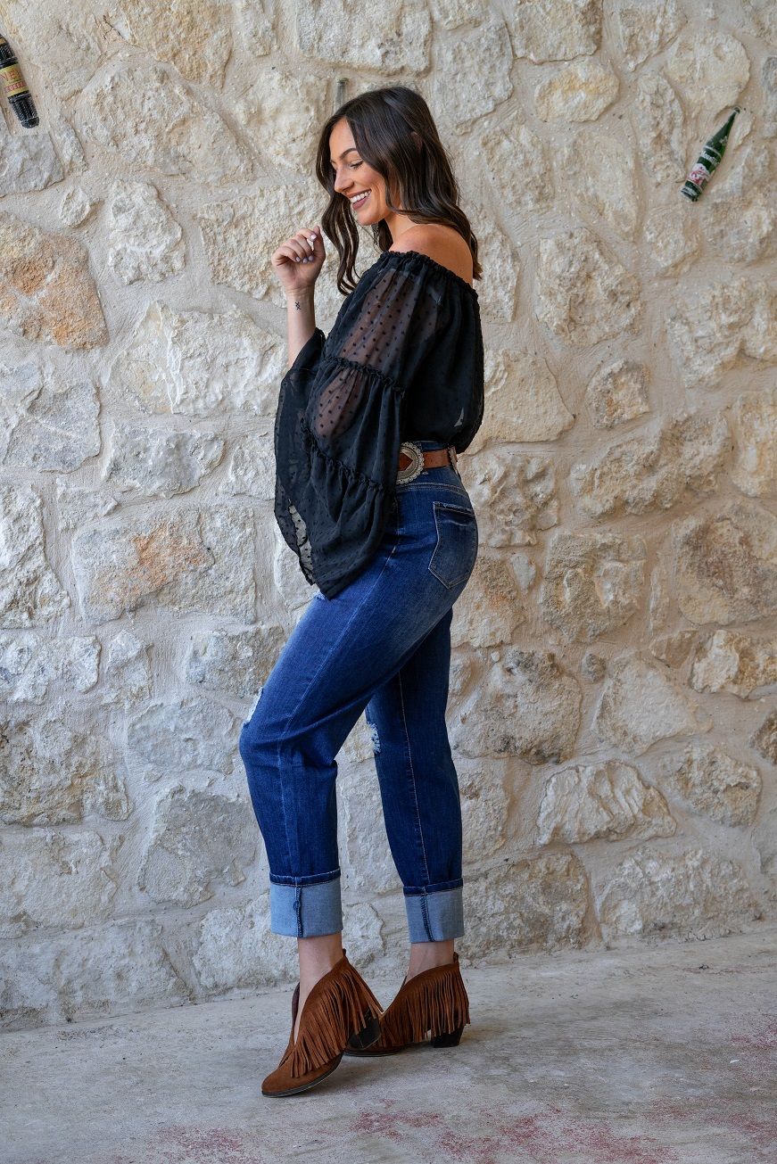 Dark Wash Distressed Boyfriend Jean