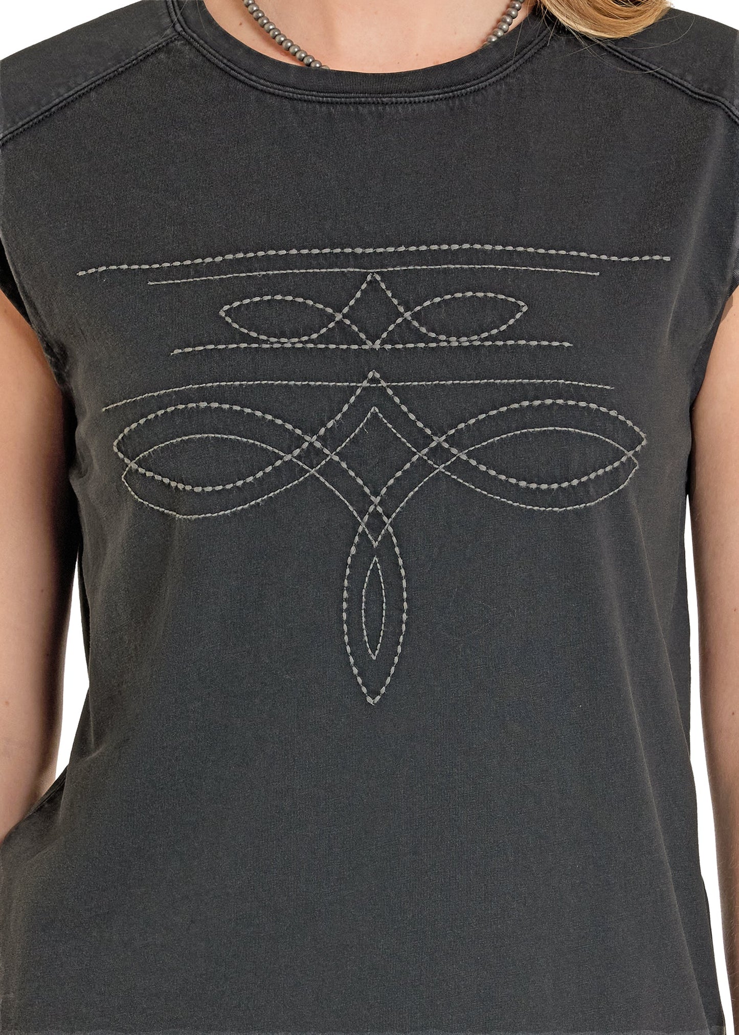 Panhandle Slim Distressed Black Boot Stitch Embroidered Jersey Tee