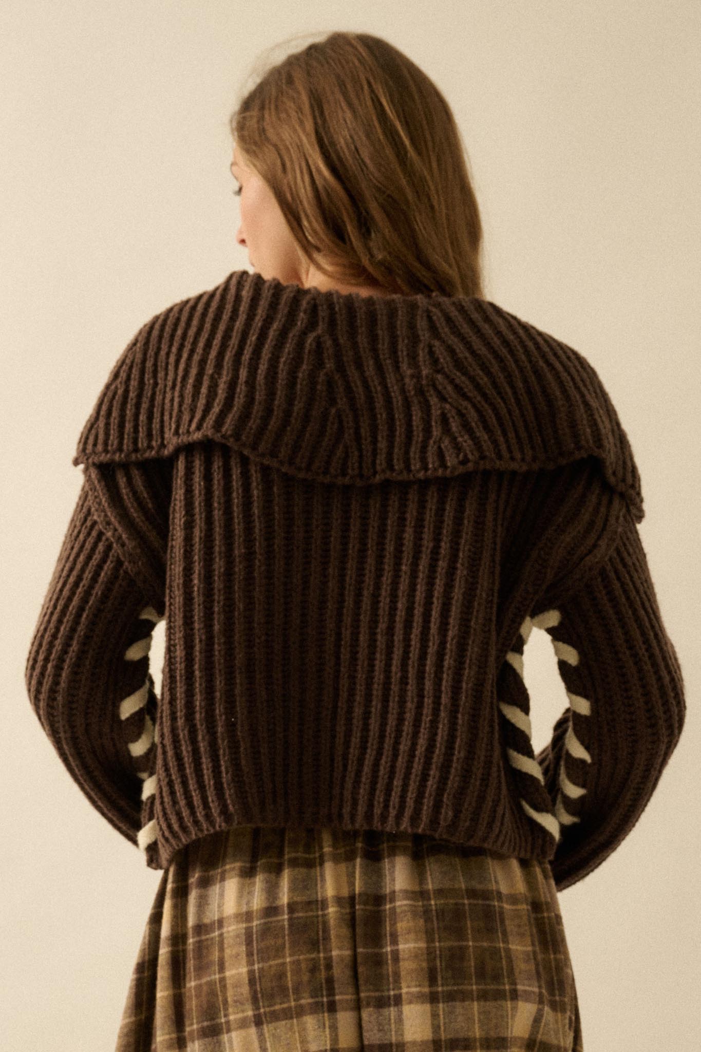 Stitch in Time Stitch-Detail Flap-Collar Cardigan