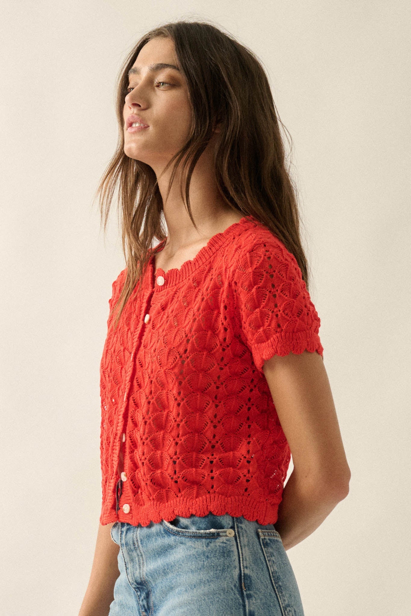 Something More Pointelle-Knit Short-Sleeve Cardigan