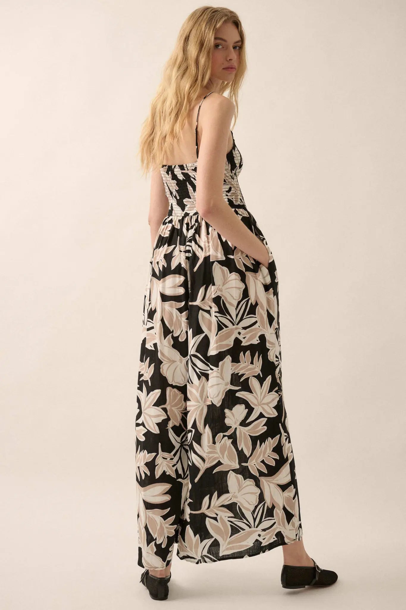 Private Island Tropical Smocked Wide-Leg Jumpsuit