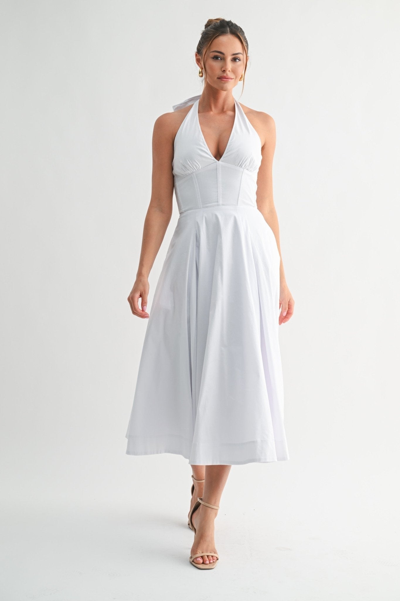 Burgundy Halter Manhattan Tie-back Midi Dress