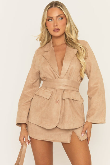 Beige Faux Suede Mini Skort - Sivan