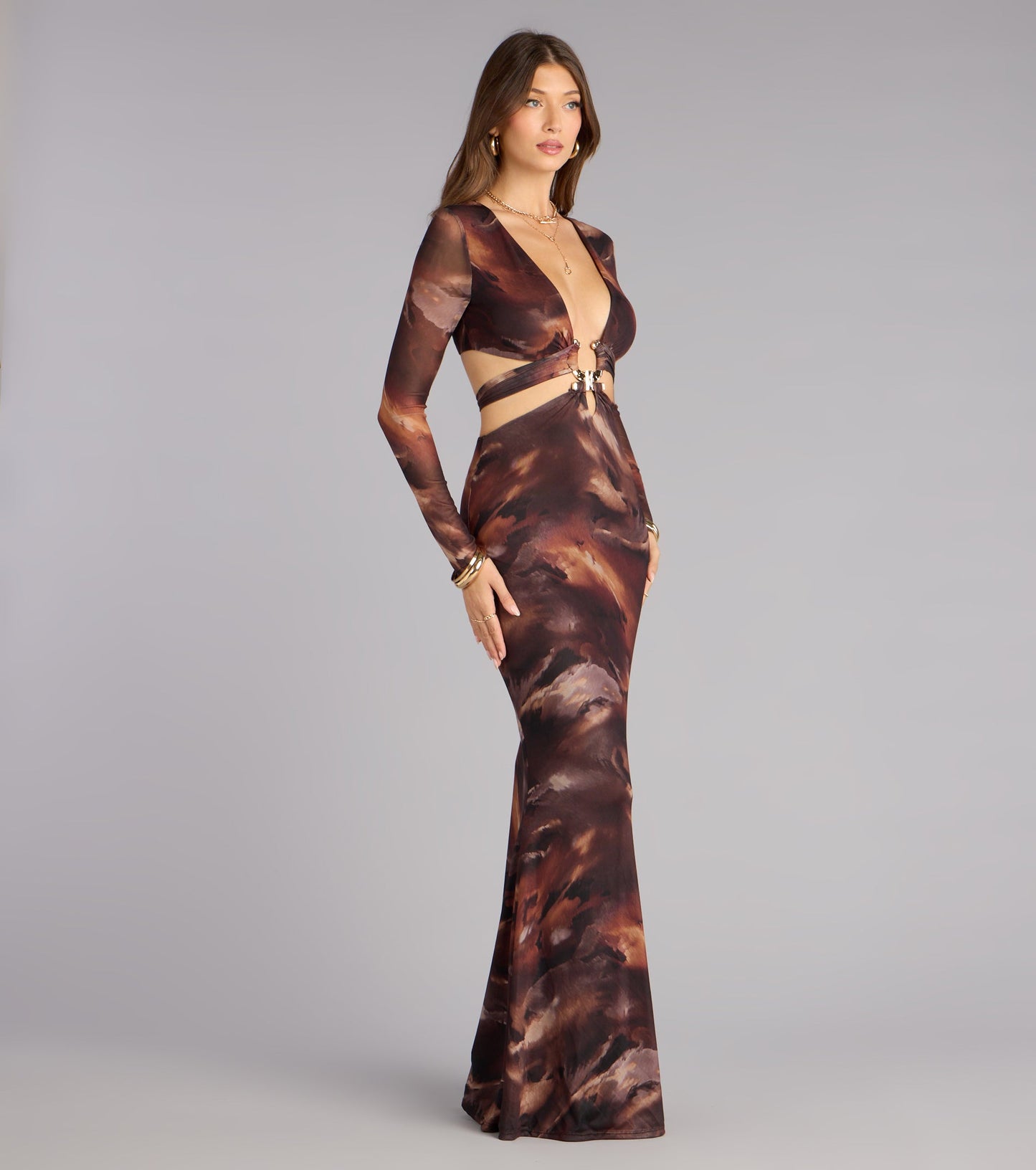 Alison Abstract Mesh Cutout Formal Dress