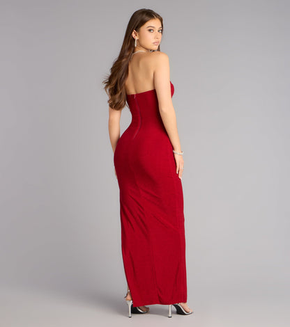 Adison Lurex Knit Strapless Formal Dress