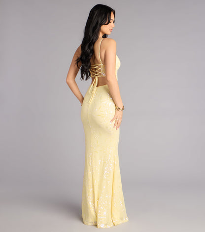 Aila Floral Sequin Mesh Mermaid Dress