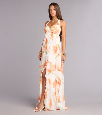 Alaiya Floral Chiffon Ruffle A-Line Dress