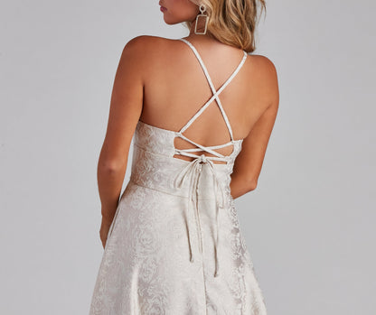 Adalyn Brocade High Slit Dress