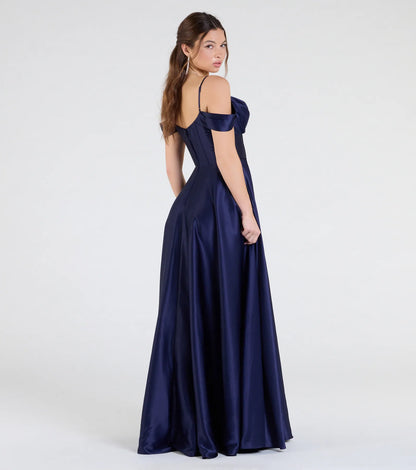 Alira Cold Shoulder A-Line Satin Formal Dress