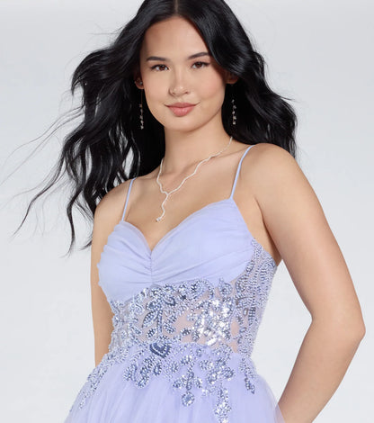 Alia Sequin Applique A-Line Tulle Formal Dress