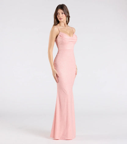Acacia Glitter Knit Cowl Neck Mermaid Dress