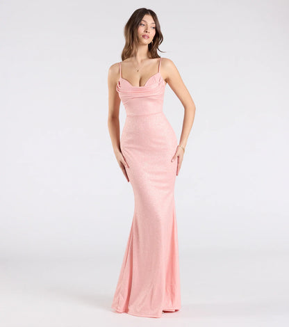 Acacia Glitter Knit Cowl Neck Mermaid Dress