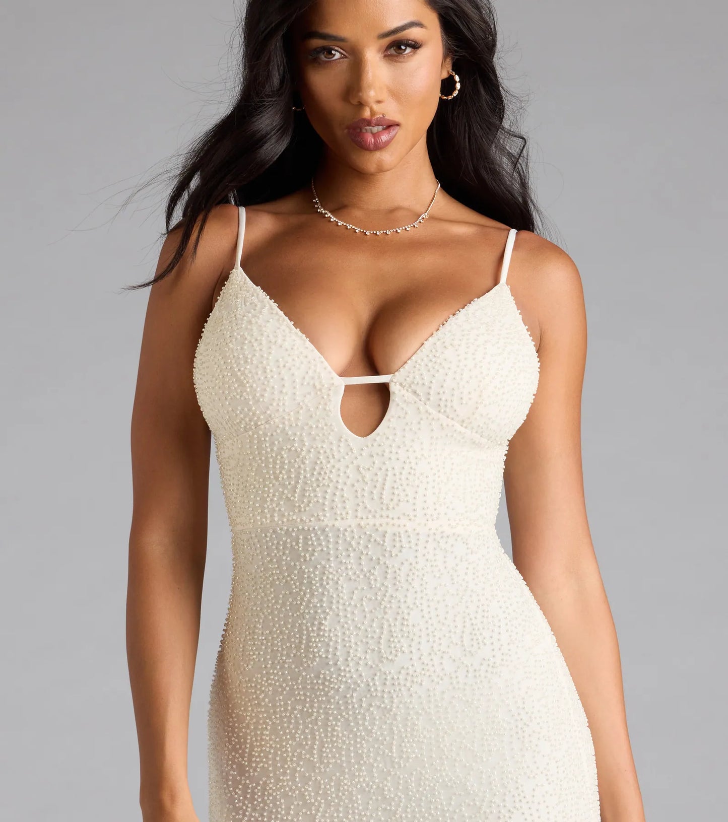 Aiza V-Neck Slit Beaded Formal Dress