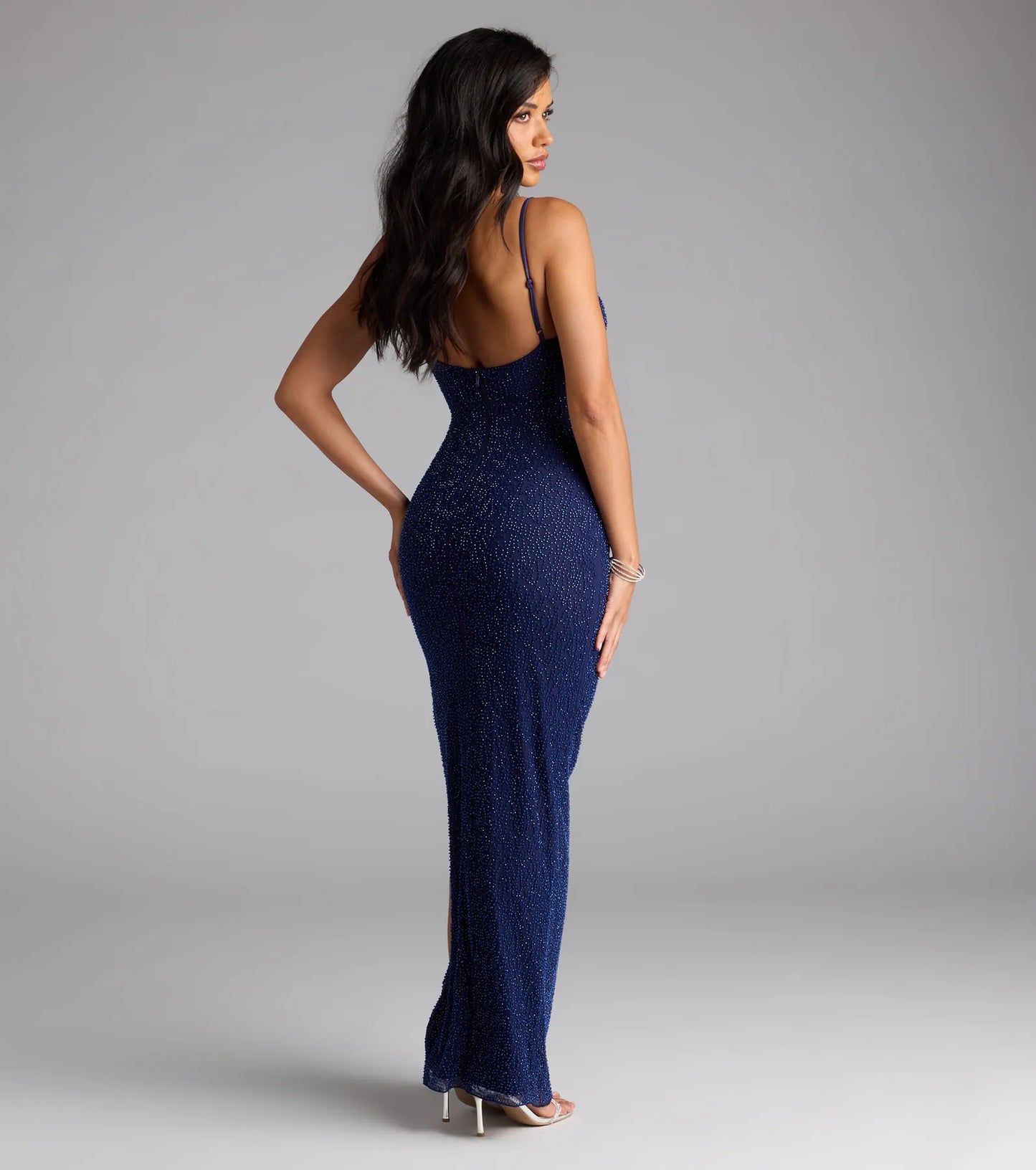 Aiza V-Neck Slit Beaded Formal Dress