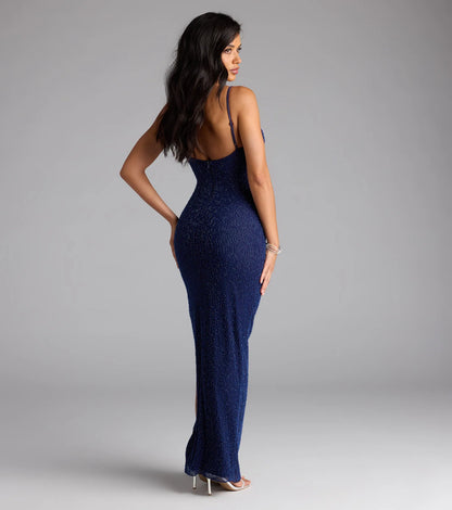 Aiza V-Neck Slit Beaded Formal Dress