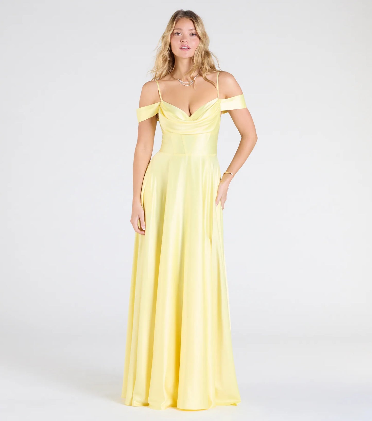 Alira Cold Shoulder A-Line Satin Formal Dress
