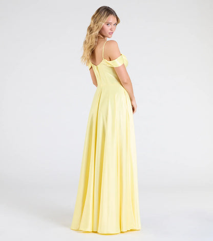 Alira Cold Shoulder A-Line Satin Formal Dress