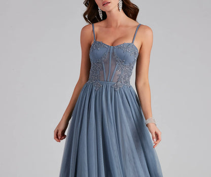AJ Embroidered Mesh Corset A-Line Gown