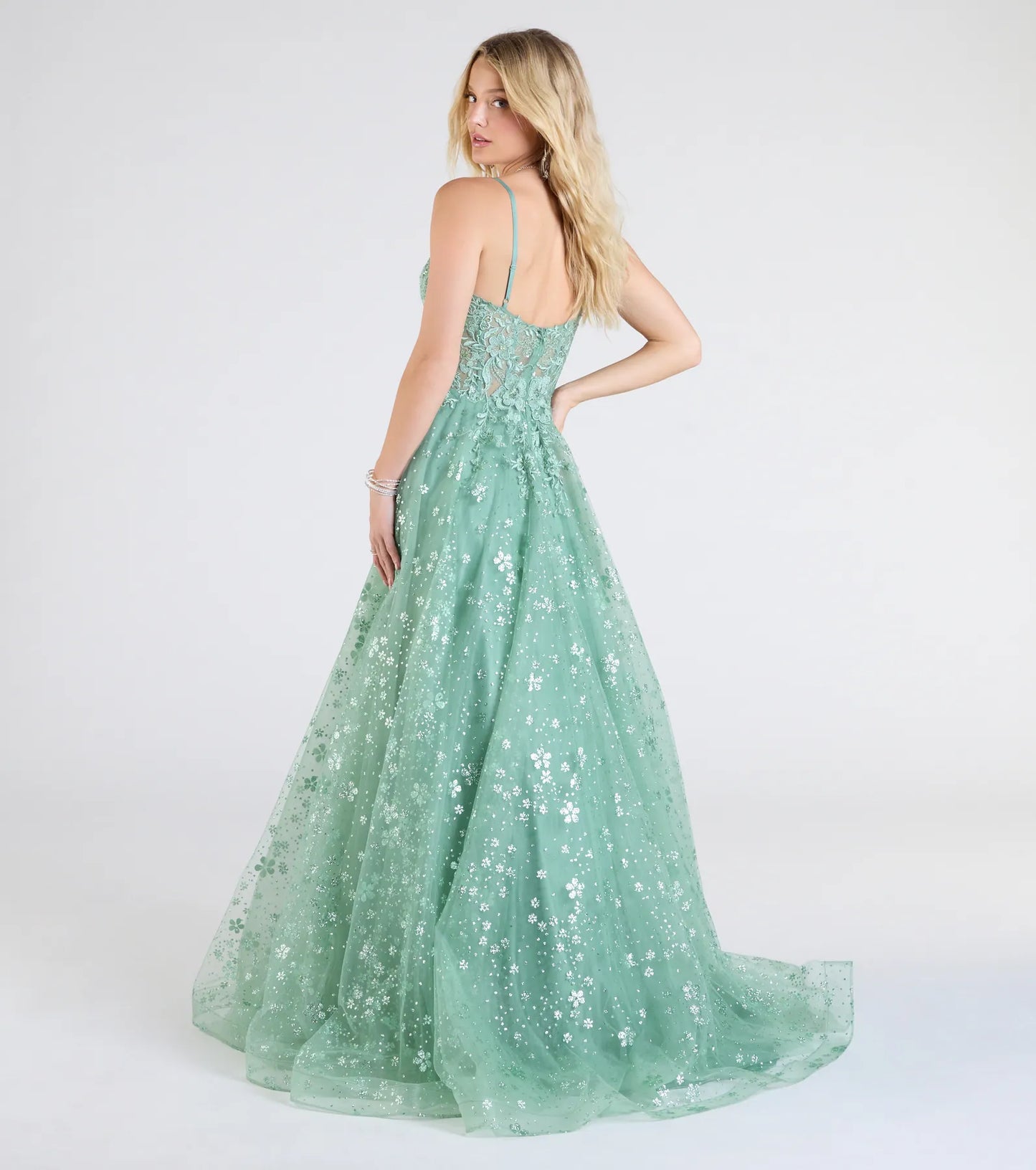 Adrienne Corset A-Line Glitter Mesh Ball Gown
