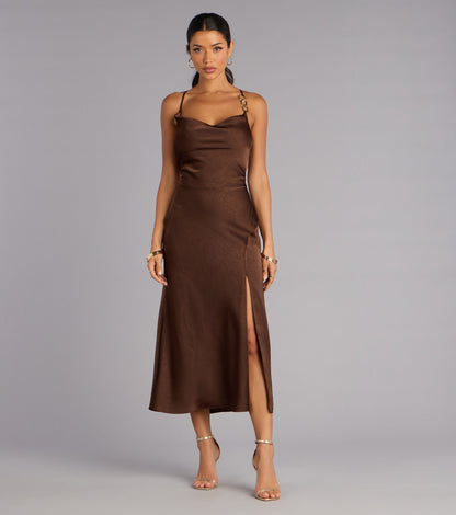 After Hours Sultry Satin Lace-Up Midi Dress