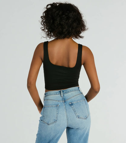 Adorable Icon Scoop Neck Bow Crop Top