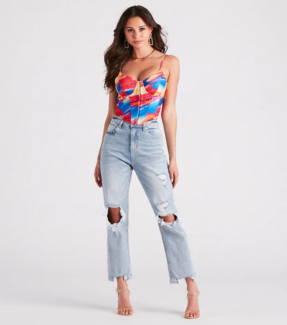 Abstract Allure Watercolor Print Corset Top