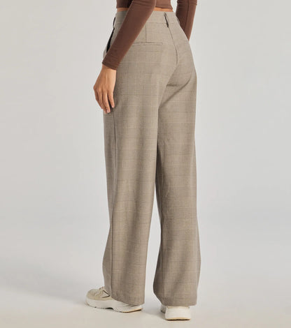 90s Trend Straight Leg Plaid Trouser Pants