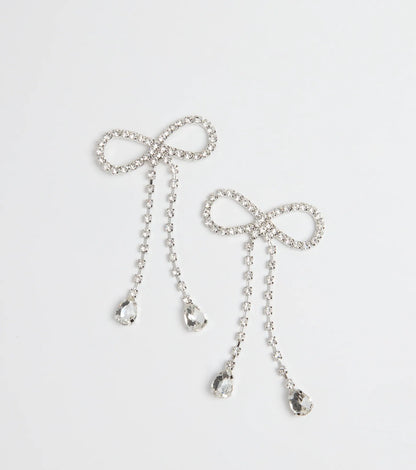 Adorably Glam Rhinestone Bow Drop Earrings