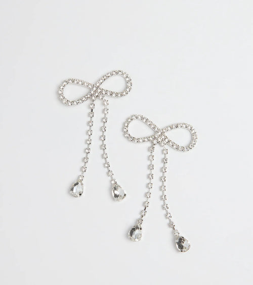Adorably Glam Rhinestone Bow Drop Earrings
