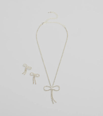 Adorably Glam Bow Necklace And Earrings Set