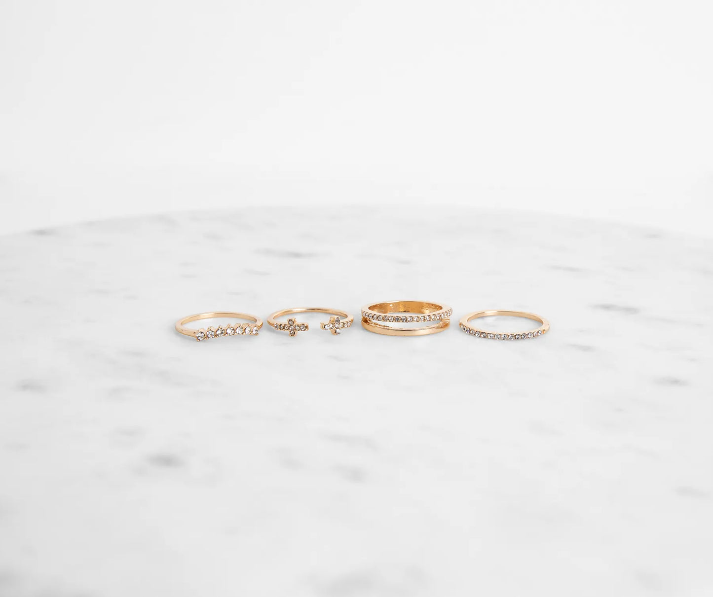 8Pk Dainty Rhinestone Cross Ring Set