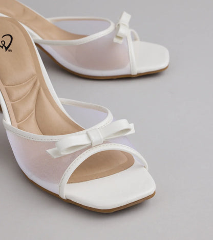 Adorable Bow Mesh Strap Stiletto Mules