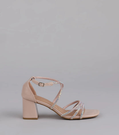 A-List Glam Rhinestone Strappy Block Heels