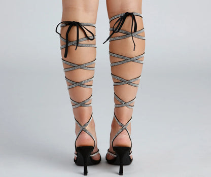 All About Glam Rhinestone Lace-Up Stiletto Heels