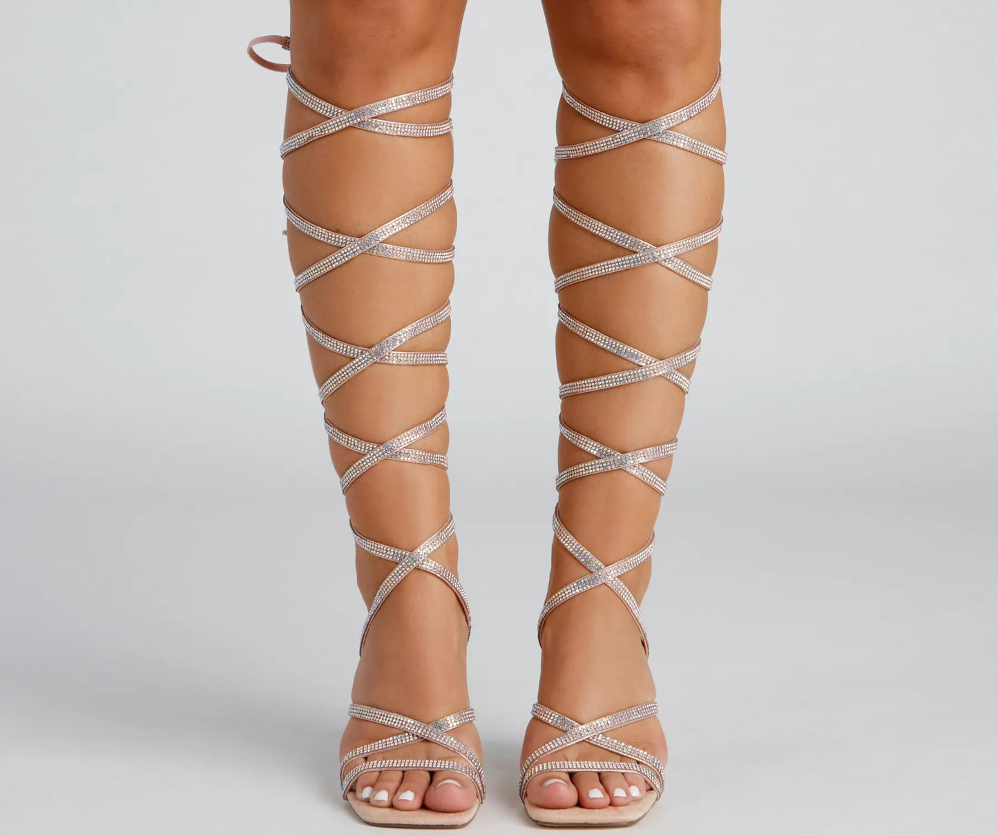 All About Glam Rhinestone Lace-Up Stiletto Heels