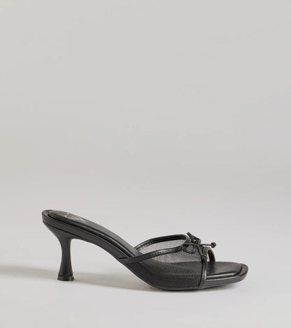 Adorable Bow Detail Mesh Strap Stiletto Mules